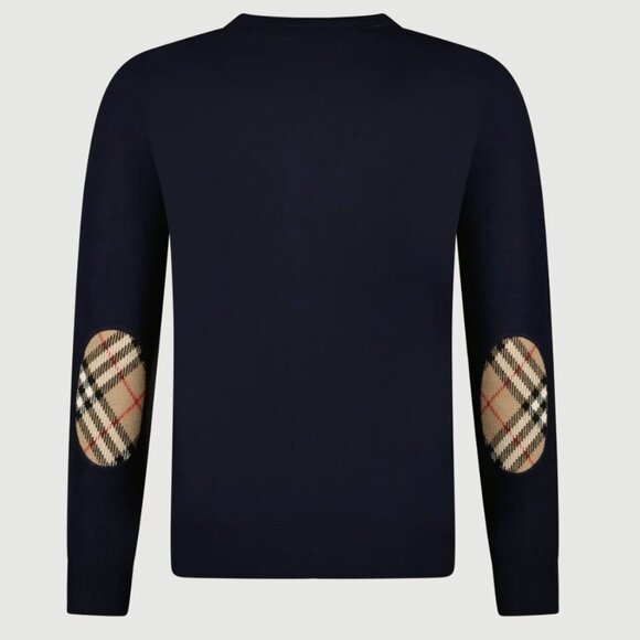 Burberry BEMPTON Navy Blue  Merino Wood Check Patch Pullover sweater, all sizes - Picture 1 of 9